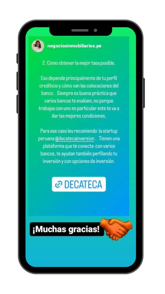 Pamela — Negocios Inmobiliarios recomendando Decateca en Instagram